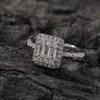 Anillo de diamante completo, anillo de compromiso de diamante cuadrado para mujer, joyería de boda de plata y oro a la moda