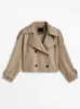 Elegant Cropped Woolen Coat For Women Lapel Collar Loose Long Sleeve Jacket Autumn Chic Casual Office Lady Outerwear 231225