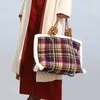 バッグ女性バッグ秋の冬のデザイナーウールビンテージ格子縞のカジュアルトートバッグショルダーバッグハンドバッグジッパーソフトハイキャパシティ女性バッグ