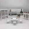 1 12 Mini White Kitchen Furniture Dollhouse Kitchen Dining Table and Chair Doll House Accessories Cupboard Washbasin Cabinet Toy 231225