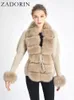 Zadorin Fall Winter Kobiety Faux Fur Płot luksusowy dzianinowy sweter Furt Furt Cardigan Odłączany kołnierz Biała różowa kurtka Faux Fur Płaszcze 231222