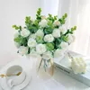 Decorative Flowers Artificial Silk Roses Imitation Flower Bouquets Eucalyptus Leaves Plant Peony Camellia Bridal Wedding Table Vases