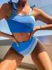 Bikinis Set Mimicup Female Hot Spring Swimsuit Women Sexig Bikini Set med Pad High midje Split badkläder Baddräkt Beachwinter Swimmingl231225