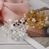 Hårklipp 1x elegant guld silver färg mini Crown Princess Topper Crystal Pearl Tiara Valentine's Day Gift Partihandel