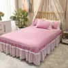 Vit GASE LACE LOTUS LEAF BED kjolar Princess Style Solid Color Bedste -Cover Nonslip Sheets For Girl 231222