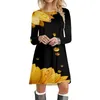 Casual Dresses Women Round Neck Long Sleeved Colorful Butterfly Flower Printed Loose Dress Knee Length Spring Vestidos