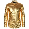 Herrklänningskjortor Spring Autumn Long-Sleeved Shirt Oversize Mens Glossy Gold Shiny Nightclub Button Up Plus Size Size Men Performance Clothing