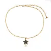 France Jewelry Brand Designer Luxury Brass Necklace Classic Double Letter Five pointed Star Pendant Inlay Swarovski Diamonds Women Charm Necklaces Sister Gift
