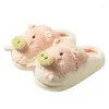 Pantoufles mignonnes petit cochon coton femmes chaudes corail velours chaussures plate-forme dessin animé animal cochon 2023 arrivée