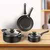 Ensemble de vaisselle 6 pots et casseroles PCS Définit en aluminium Rouaison antiadhésive Fry Pan Stockpot avec couvercle noir