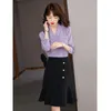 Women's Blouses French Style Vintage Suit Collar Long Sleeve Purple Shirt Women Tops Spring Autumn Office Lady Elegant Slim Casual Blouse