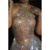 Stage slijtage sprankelende kwastje gestreepte strass halter bodysuit sexy handschoenen decoratie nachtclub dance show dames feestkleding