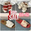 Designer slides CH Sandles womens lady woody sandals fluffy flat mule slide beige white pink lace lettering canvas fuzzy slippers EUR 34-42 shoes