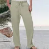 Pantaloni maschili maschi di colore solido casual prova in cotone traspirante e tasca di lino elastica cintura di grandi dimensioni di tech maschi