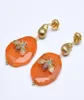 GuaiGuai Jewelry Natural Orange Slice Agates CZ Pave Bee Inset Gold Color Plated Stud Dangle Earrings Handmade For Women7433551