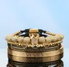 4pcsset Gold Hip Hop Hand Made Bead Armband Men Copper Pave Cz Zircon Crown Roman sifferskälmar Bangles smycken7489313