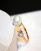 Sparkling diamond zirconia pretty pearl rings fashion luxury designer open ring for women girls adjustable4717718