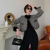 Frauenjacken Frühling Herbst Frauenjacke Tweed Blazer Vintage Korean Chic Short Coat Plaid Office Dame Kleidung Mujer