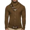 Suéter masculino moda masculina gola alta cardigan suéter outono inverno engrossado quente torcido jumpers duplo bolso outerwear