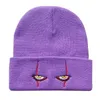 Embroidered Woolen Beanies Hat Scary Clown Eyes Knitted Warm Hedging Hip Hop Halloween 230920