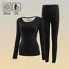 Winter Women's Thermal Underwear Wool Silk Velvet Lingerie Long Johns Thermo Underwear Women Long Sleeve Bottoming Top And Pants 231225