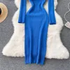 Yuoomuoo Women Dress Autumn Winter Fashion V-Neck Fitness Elastic Long Knitte Sweater Dress Lady Full Sleeve Bodycon Vestidos 231225