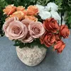 Dekorativa blommor 7heads Rose Bundle Artificial Fake Silk Flower Dusty Pink Black White Wedding Decoration Christmas Party Display Gift