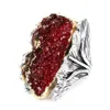 Кластерные кольца винтаж Большой красный синий натуральный камень для женщин роскошный серебряный цвет хрустальный цветок свадьба Femme Mujer Fashion Jewelry267p