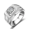 Wedding Rings Mannelijke Ring Men Sterling Silver 925 Vintage Mens White Gold Color Classic Big Stone CZ Fashion Jewelry210t