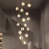 Nouveau Loft moderne rotatif boule de cristal escalier lampe à suspension LED villa de luxe creux haut salon Lustre longue suspension