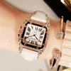 Vintage Female Watch Rhinestone Fashion Student Quartz Watches Real Leather Belt Square Diamond Inset Delicate Womens Wristwatches2358