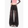 Womens Black Jeans Shabby Solid Street Clothes Highwaisted American Wideleg Pants Fashion Retro Winter 231225