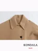 KONDALA décontracté Vintage Chic femmes pardessus Camel solide poches simple boutonnage court manteau ample mode automne hiver manteau 231225