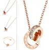 Roman Numerals Pendant Necklaces 18K Rose Gold Fashion Women Party Choker Jewelry Titanium Steel Double Circle Crystal Diamond Bra9571367