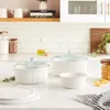 Set di pentole cornware French White White 7-Pc Ceramic Bakeware Set con coperchi e forno a pezzi da forno a microonde