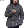 2024 Cárdigan de doble botonadura para hombre suéter con capucha sólido Otoño Invierno chaqueta de punto de manga larga abrigo para hombre 231225