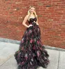 Rose Print Festal Dress 2K24 Rosette Camadas florais Ruffle saia Lady Lady Purs