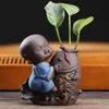 Fortune Lucky Cute the Little Monk Purple Clay Tea Pet Home Decor Mini Water Sadzenie Wazon kwiatowy 231225
