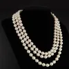 Jacqueline Kennedy First Lady Triple Strand Real White Pearl Necklace 17-19 323e