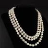 Jacqueline Kennedy First Lady Triple Strand Real White Pearl Naszyjnik 17-19 323e