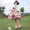 Casual Dresses Autumn and Winter Sweet Lolita JSK Dress Cute Cherry Brodered Ruffles Strap Kawaii Bow Big släp kvinnor