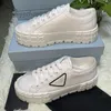 Casual Shoes Designer Sports Travel Fashion Triangle Logo White Women Flat Shoes Lace Up Leather Cloth Gym Trainers Platform Lady Sneakers