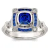 Choucong Anéis de casamento clássicos joias vintage 10KT ouro branco preenchimento azul safira CZ diamante pedras preciosas festa oco feminino anel de noivado presente