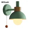 Wall Lamps Wood Torch Lamp Macaron Iron Sconce El Restaurant Porch Corridor Bedside Vanity Light Pink Green Yellow Lighting