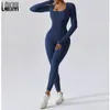 Laisiyi Fitness Jumpsuits autumn for Women sexy Bodycon Playsuit Square Neck Long Sleeve Rompers女性スリムスポーツウェア231225