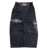 JNCO Jeans Y2K Womens Harajuku Retro Hip Hop Embroidery Baggy Black Pants Gothic High midoed Wide Trousers Streetwear 231225