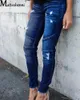 Moda Mediados de cintura Jeans ajustados Mujeres Vintage Pantalones de mezclilla desgastados Otoño Prensado Destruido Lápiz Casual Ripped 231225