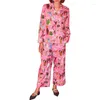 Dames slaapkleding xingqing y2k pyjama's stelt vrouwen esthetische kleding single breasted lange mouw met dierenprint shirt broek loungewear