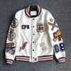 Men's spring and autumn baseball uniform Y2K retro trend leather jacket heavy industry embroidery white short coat ins 240106