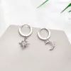 Star Moon Asymétrique 925 Serling Silver Cumbic Zirconia Boucles d'oreilles pour les femmes Cerc